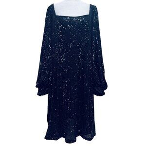 City Chic Womens Black Sequin Dress Size XL Square Neck Long Sleeve Party Wear